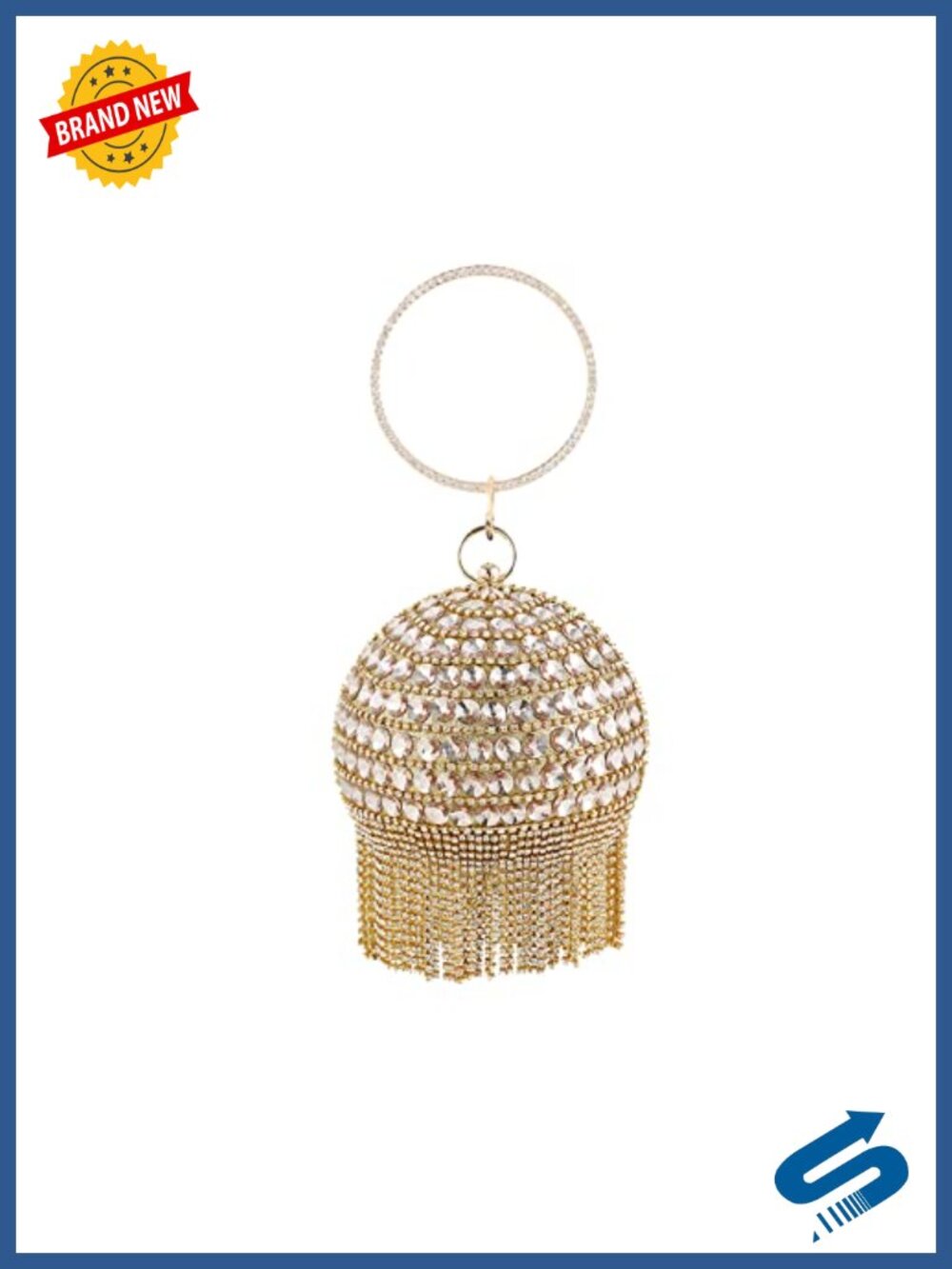 Rhinestone Round Tassel Clutch Evening Bag with Chain